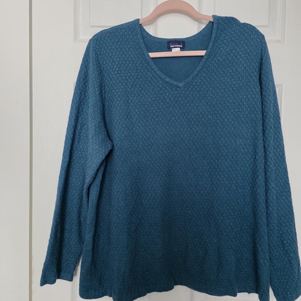 Basic Editions Teal V-Neck Sweater